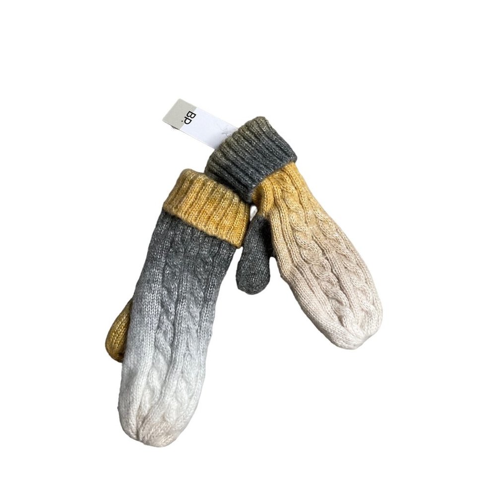 BP Mittens Youth Kids Ombré Grey Yellow Chunky Cable Knit Winter Fleece Lined